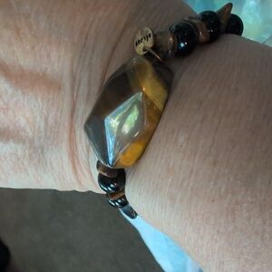 Beljoy stone stretchy bracelet jasper nugget and black boho stackable LOT469